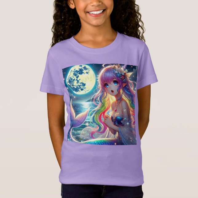 Anime Girl Singing Moonlight Pixie Rainbow Sjöjung T Shirt (Framsida)