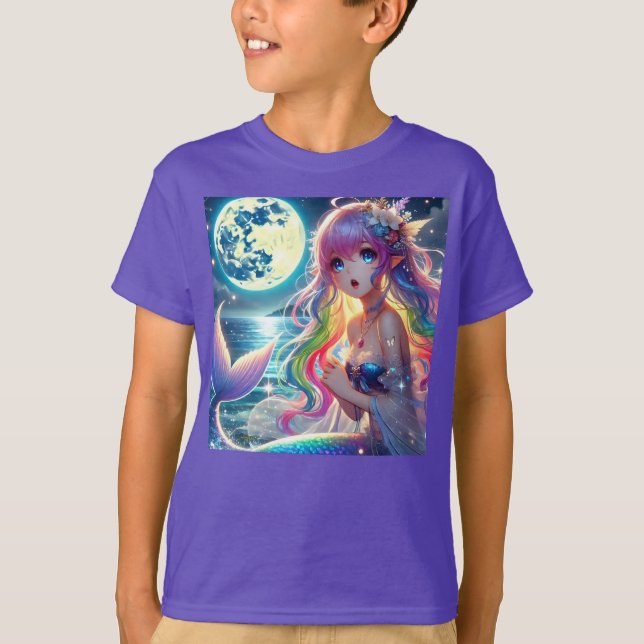Anime Girl Singing Moonlight Pixie Rainbow Sjöjung T Shirt (Framsida)