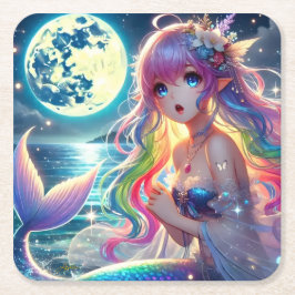 Anime Girl Singing Moonlight Pixie Rainbow Sjöjung Underlägg Papper Kvadrat