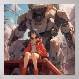 Anime Girl Sitta på en Giant Robot Hand - Stunnin Poster