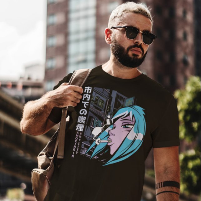 Anime Girl Smoking T Shirt (Skapare uppladdad)