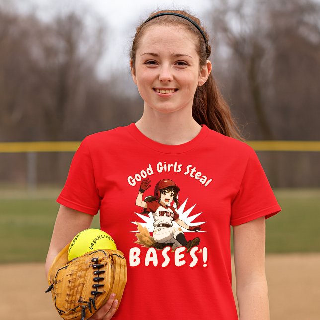 Anime Girl Softball Player Stealing Base T Shirt (Skapare uppladdad)