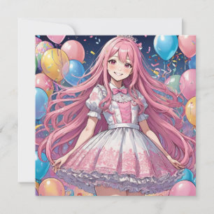 Anime Girl Söt 16-födelsedagsinbjudan Inbjudningar