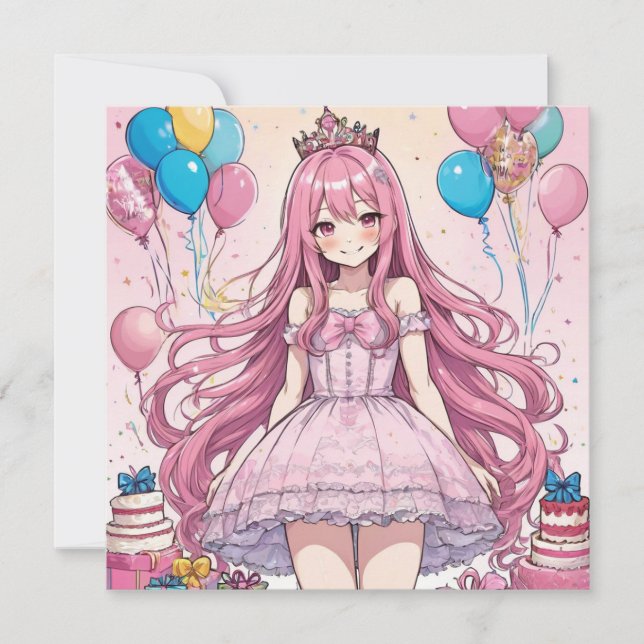 Anime Girl Söt 16-födelsedagsinbjudan Inbjudningar (Framsida)