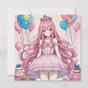 Anime Girl Söt 16-födelsedagsinbjudan Inbjudningar