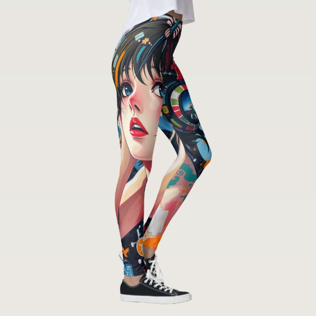 Anime Girl Space Music graffiti Leggings (Höger)