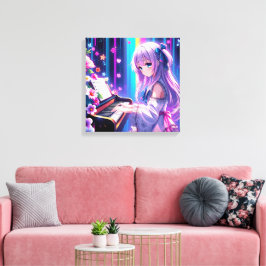 Anime Girl Spela Piano Canvastryck