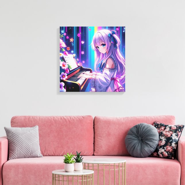 Anime Girl Spela Piano Canvastryck (Insitu (Vardagsrum))