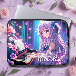 Anime Girl Spela Piano Personlig Laptop Fodral