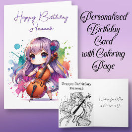 Anime Girl spelar Cello Personlig Birthday Kort