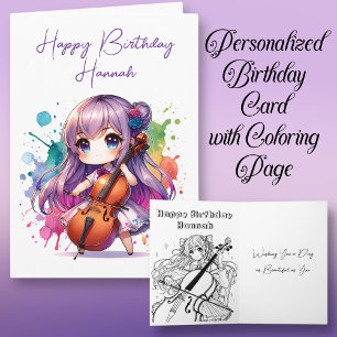 Anime Girl spelar Cello Personlig Birthday Kort