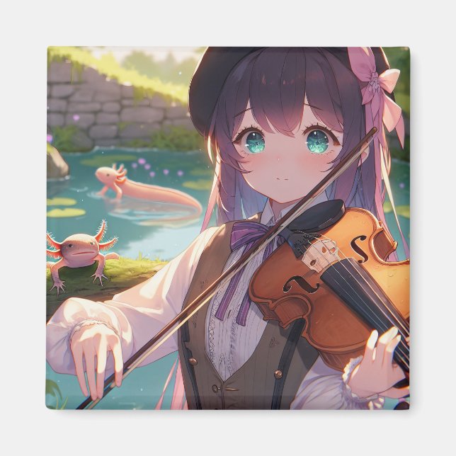 Anime Girl spelar violin och Axolotls Magnet (Framsidan)