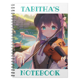 Anime Girl spelar violin och en Axolotl Anteckningsbok