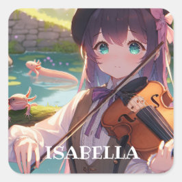 Anime Girl spelar violin Personlig Fyrkantigt Klistermärke
