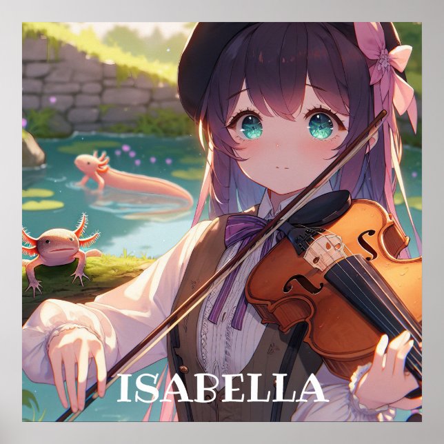 Anime Girl spelar violin Personlig Poster (Framsidan)