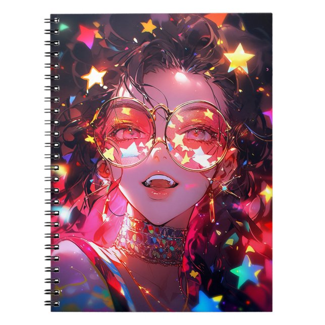 Anime Girl Stars Anteckningsbok (Framsidan)