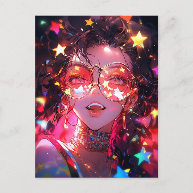 Anime Girl Stars Vykort (Framsida)