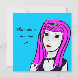 Anime Girl Tecknad Child's Birthday Call Inbjudningar