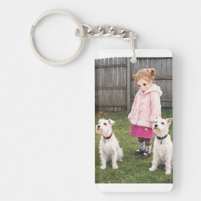 Anime Girl & Two Dogs Double-Sided Keychain (Framsidan)