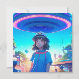 Anime Girl under en UFO i City