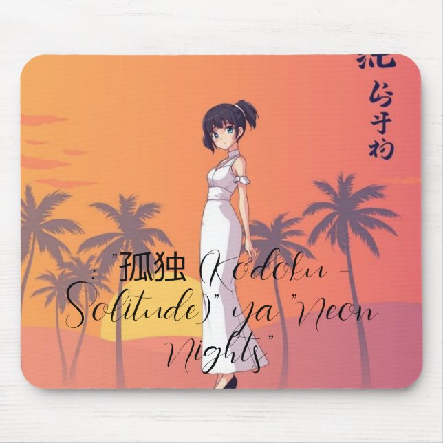 Anime Girl Vaporwave Mouse Pad | Neon Sunset Aesth Musmatta (Framsidan)