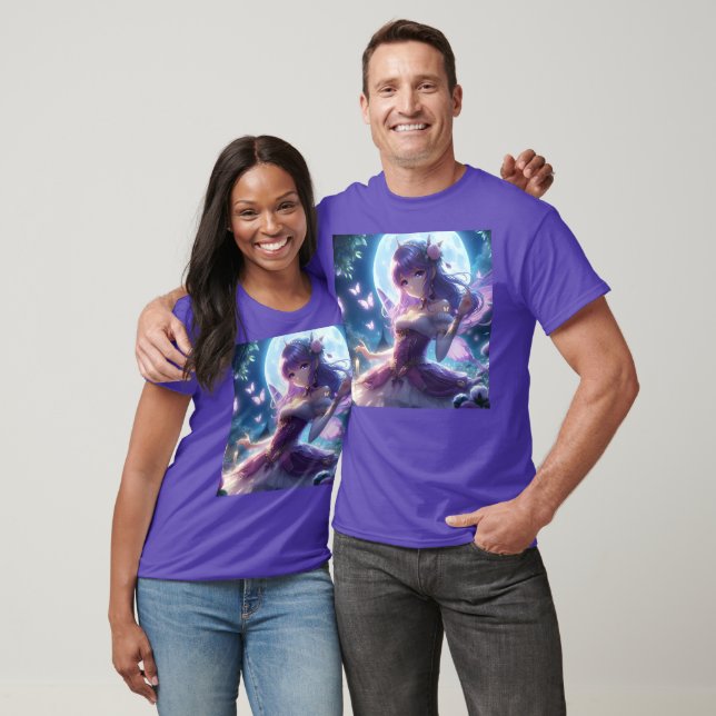 Anime Girl Violet Butterfly Vinge Måne Fairy T Shirt (Unisex)