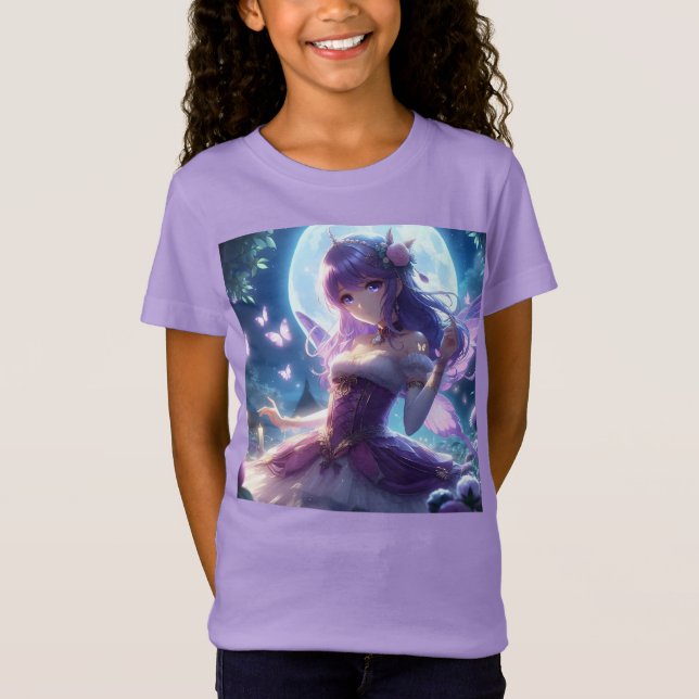 Anime Girl Violet Butterfly Vinge Måne Fairy T Shirt (Framsida)