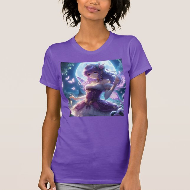 Anime Girl Violet Butterfly Vinge Måne Fairy T Shirt (Framsida)