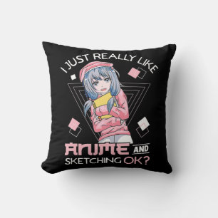 Anime Girl Waifu som Kärlek Anime Ramen och Sketch Kudde
