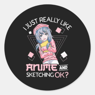 Anime Girl Waifu som Kärlek Anime Ramen och Sketch Runt Klistermärke
