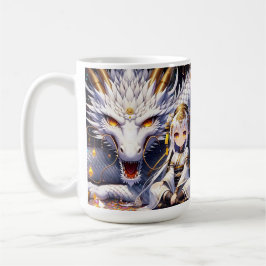 Anime Girl Warrior och Dragon Ai Art Kaffemugg