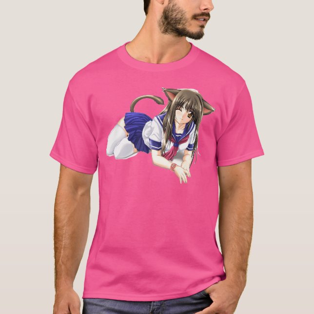 Anime Girl Werecat T Shirt (Framsida)