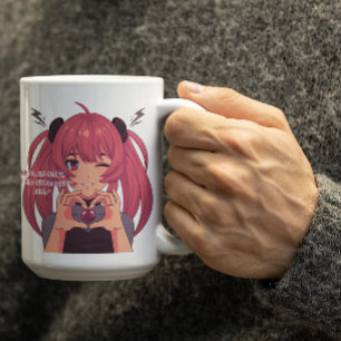 Anime Girl Winking & Finger Heart Kaffemugg