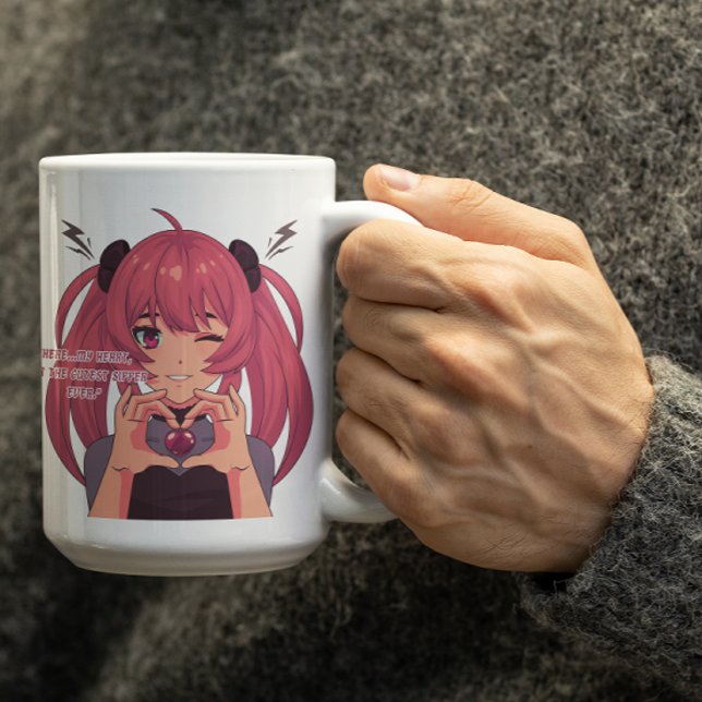 Anime Girl Winking & Finger Heart Kaffemugg (Skapare uppladdad)