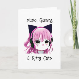 Anime Girl with Cat Öron Birthday Kort