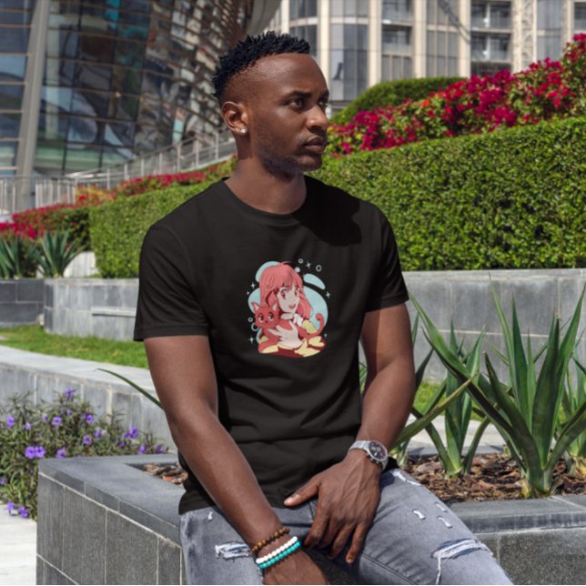 Anime Girl with Cat T Shirt (Skapare uppladdad)