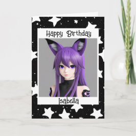Anime Girl with Fox Öron Birthday Kort