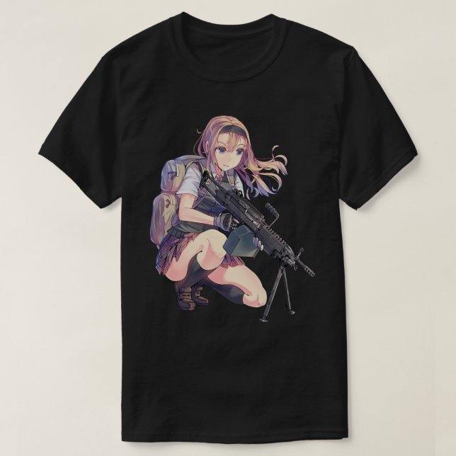 Anime girl with gun                 t shirt (Design framsida)
