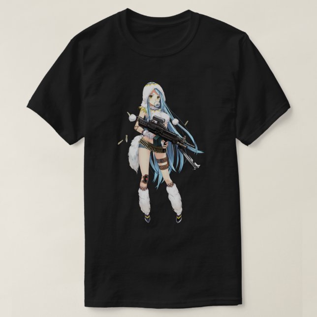 Anime Girl with Gun T Shirt (Design framsida)