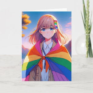 Anime Girl with LGBTQIA+ Cape Blank Kort