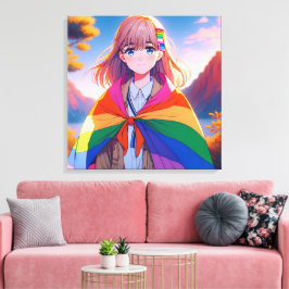 Anime Girl with LGBTQIA+ Cape Canvastryck