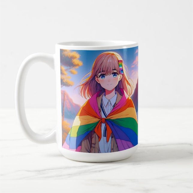 Anime Girl with LGBTQIA+ Cape Kaffemugg (Vänster)