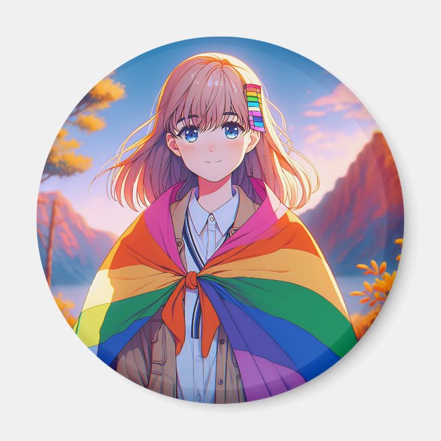 Anime Girl with LGBTQIA+ Cape Magnet (Framsidan)