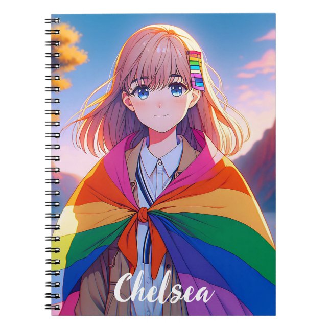 Anime Girl with LGBTQIA+ Cape Personlig Anteckningsbok (Framsidan)