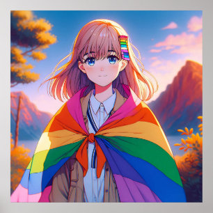 Anime Girl with LGBTQIA+ Cape Poster