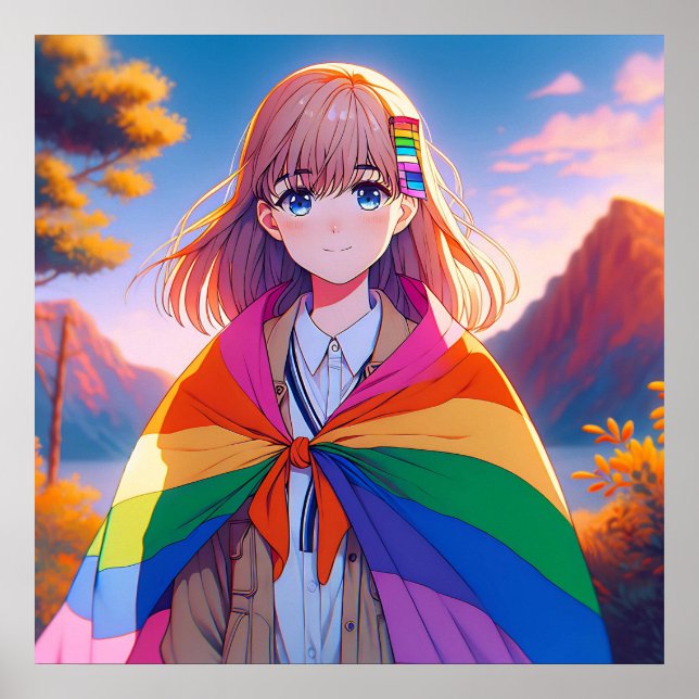 Anime Girl with LGBTQIA+ Cape Poster (Framsidan)
