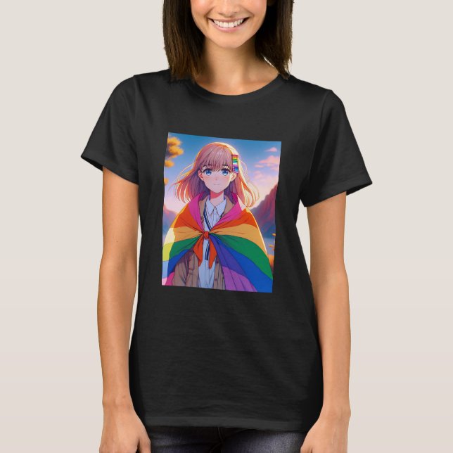 Anime Girl with LGBTQIA+ Cape T Shirt (Framsida)