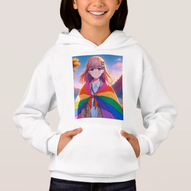Anime Girl with LGBTQIA+ Cape T Shirt (Framsida)