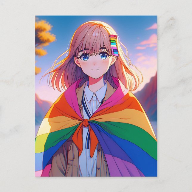 Anime Girl with LGBTQIA+ Cape Vykort (Framsida)