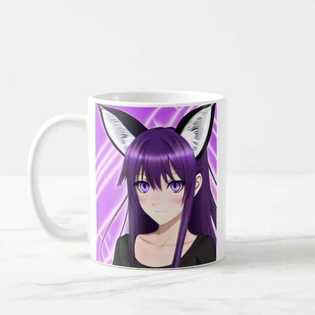 Anime Girl with Lila Hair and Ögon Kaffemugg (Vänster)